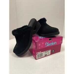Skechers women’s spinners ll sandal suede and faux fur chunky heel size 9